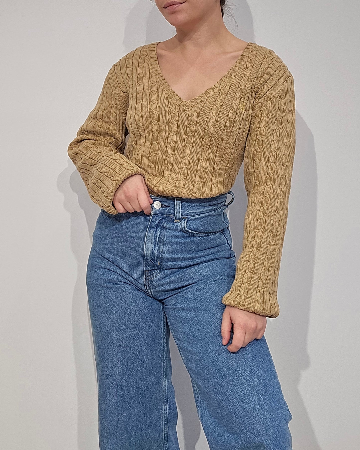 Pull en maille torsadée marron collection RLR - L