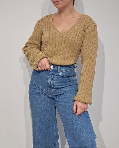 Pull en maille torsadée marron collection RLR - L