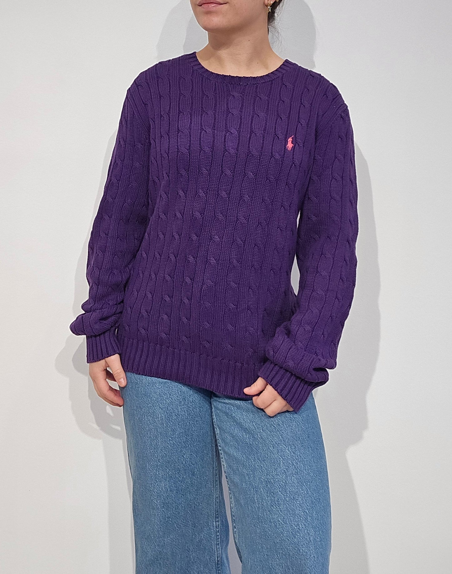 Pull en maille torsadée violet - L/XL