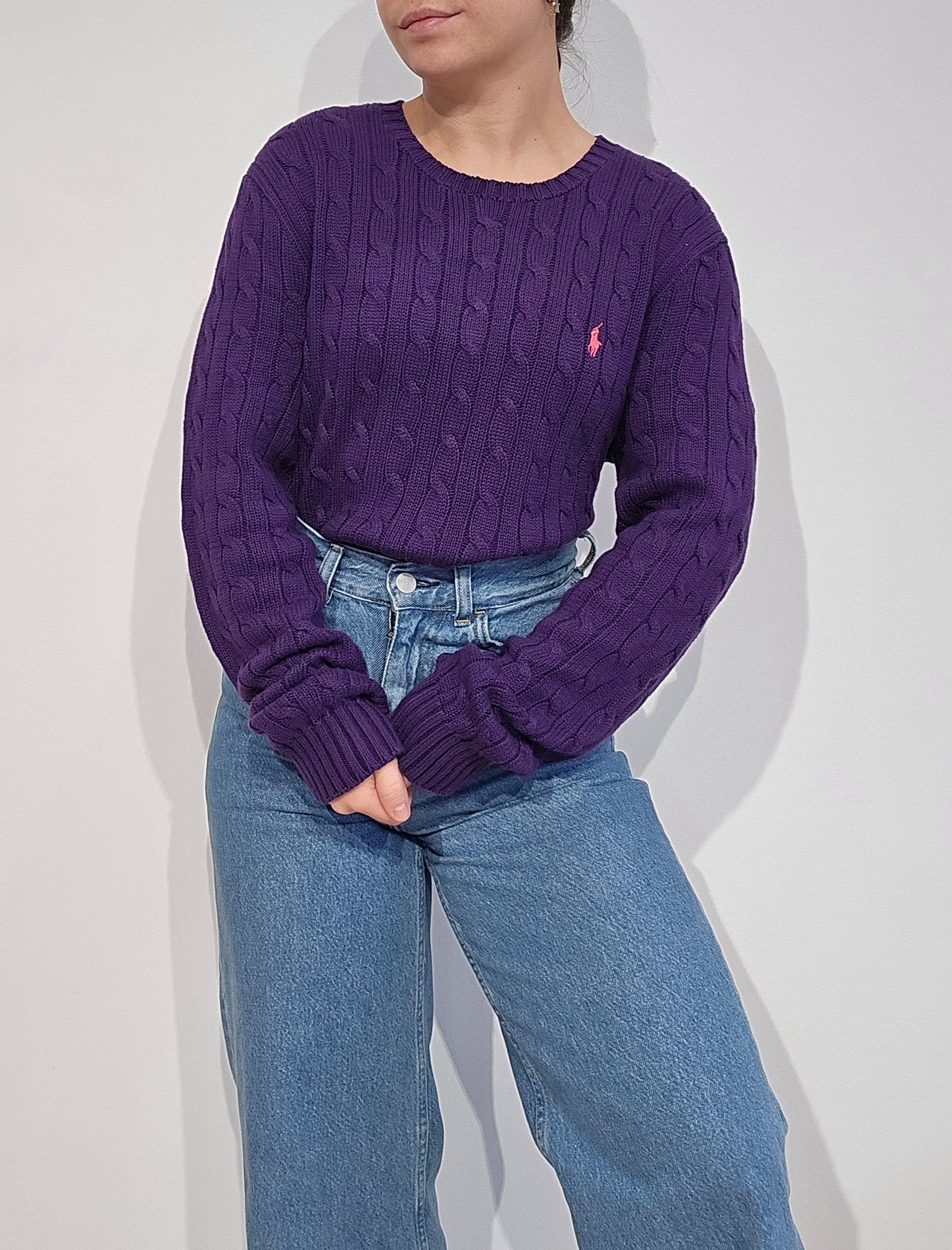 Pull en maille torsadée violet - L/XL