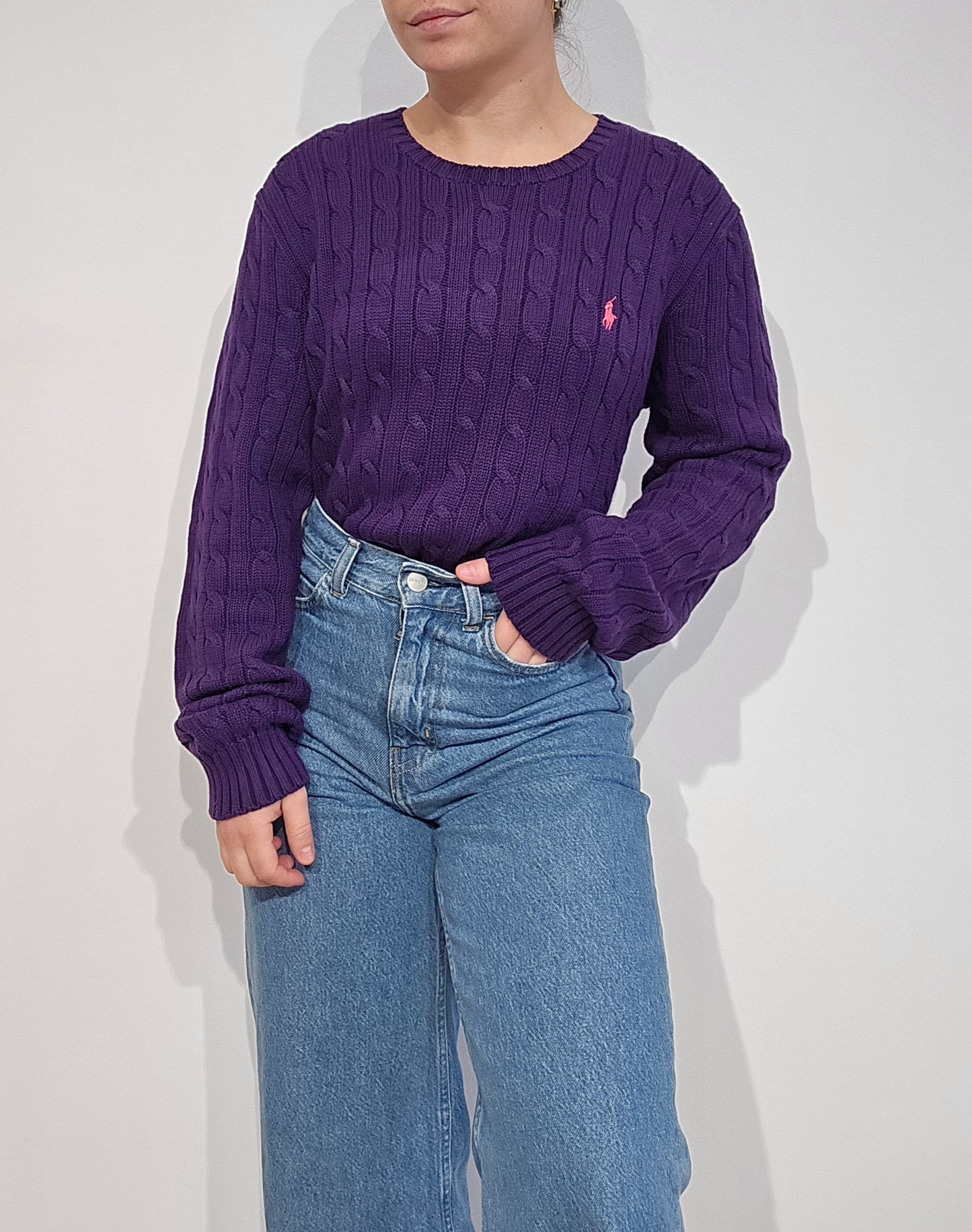 Pull en maille torsadée violet - L/XL