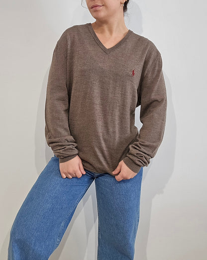 Pull col V en laine marron - S/M
