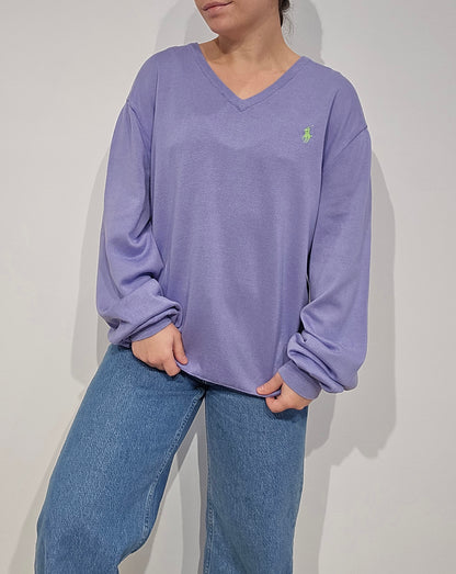 Pull léger col V violet - XL