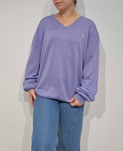 Pull léger col V violet - XL