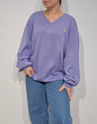 Pull léger col V violet - XL