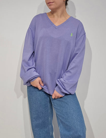 Pull léger col V violet - XL