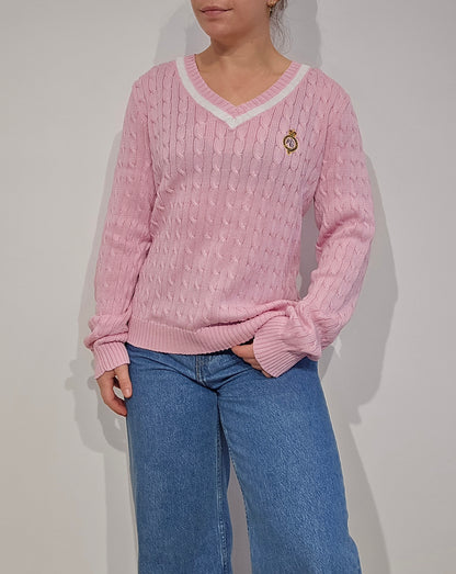 Pull torsadé rose vintage - M