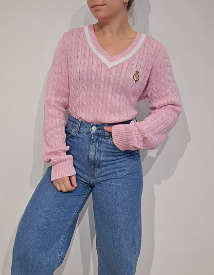 Pull torsadé rose vintage - M