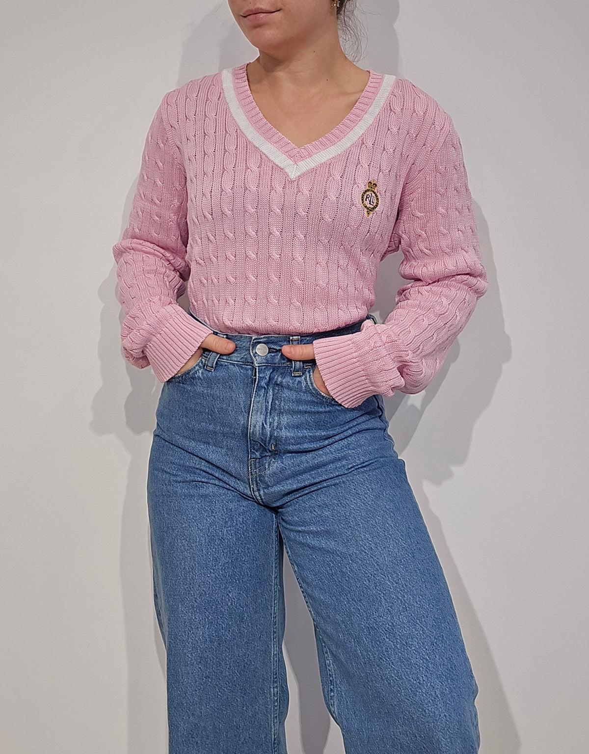 Pull torsadé rose vintage - M