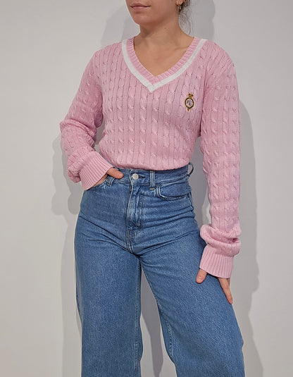 Pull torsadé rose vintage - M