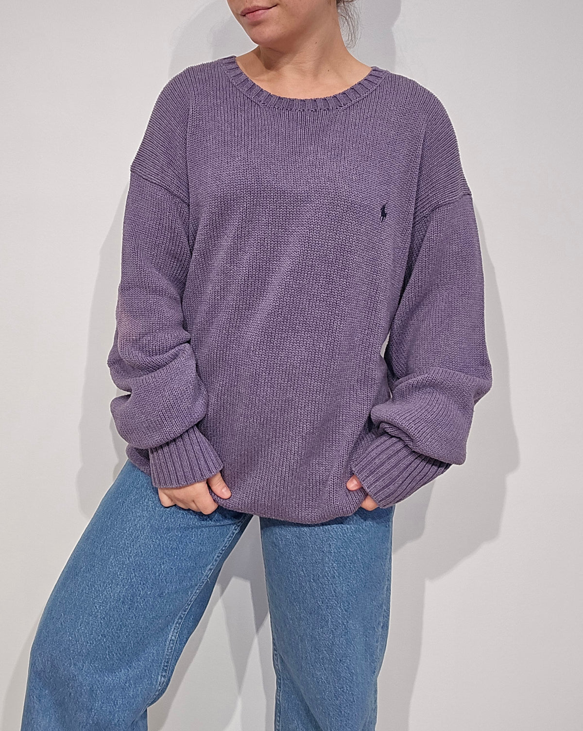 Pull col rond en maille violet - XL