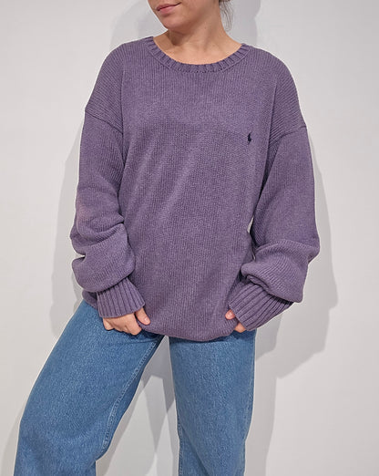 Pull col rond en maille violet - XL