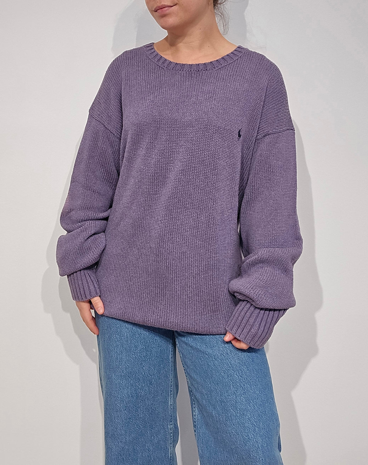 Pull col rond en maille violet - XL