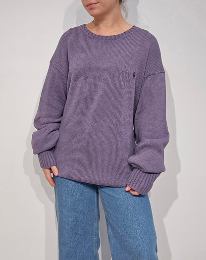 Pull col rond en maille violet - XL
