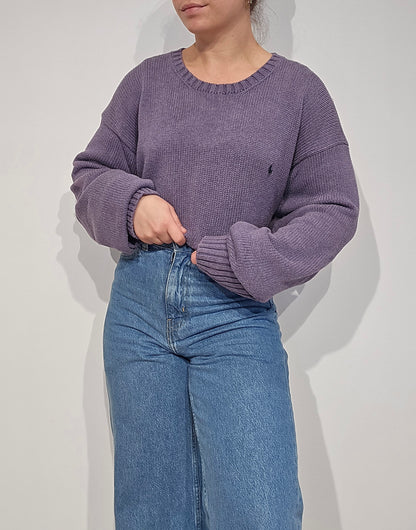 Pull col rond en maille violet - XL