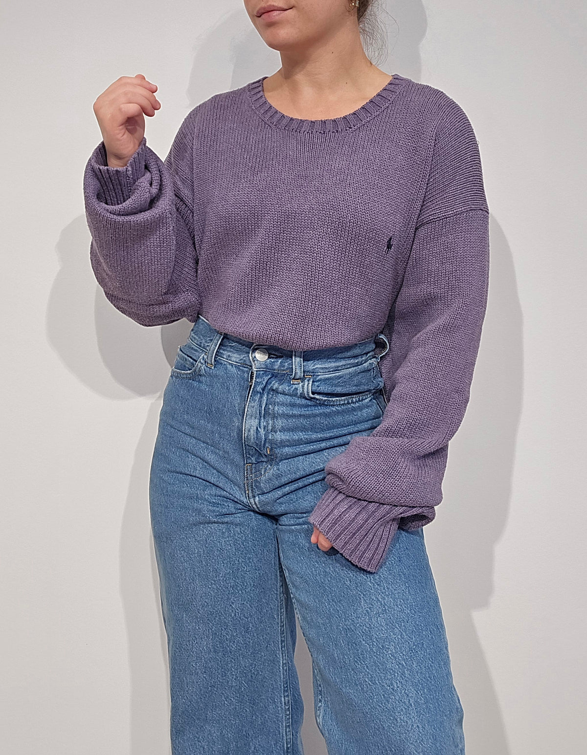Pull col rond en maille violet - XL