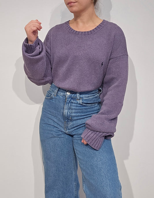 Pull col rond en maille violet - XL