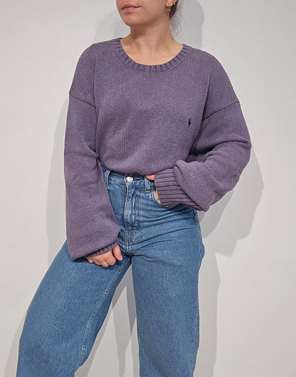 Pull col rond en maille violet - XL