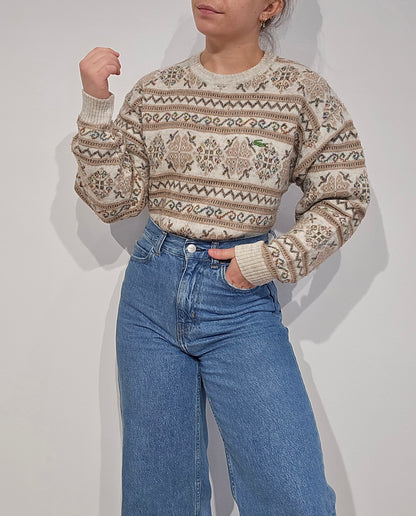Pull vintage à motifs des années 80' Fabriqué en Espagne - XS