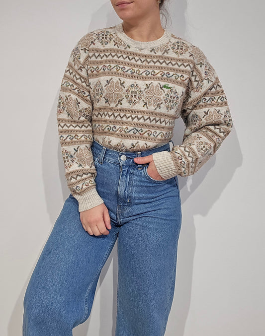 Pull vintage à motifs des années 80' Fabriqué en Espagne - XS
