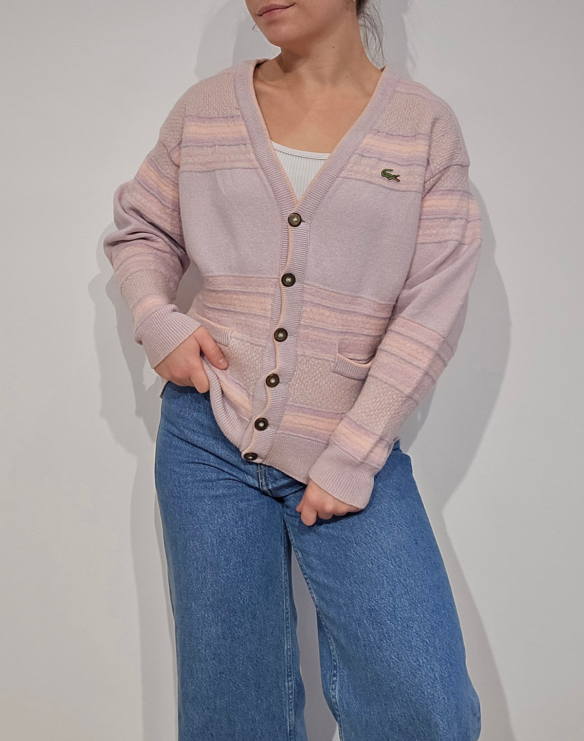 Cardigan en laine rose des années 80' Fabriqué en France- S