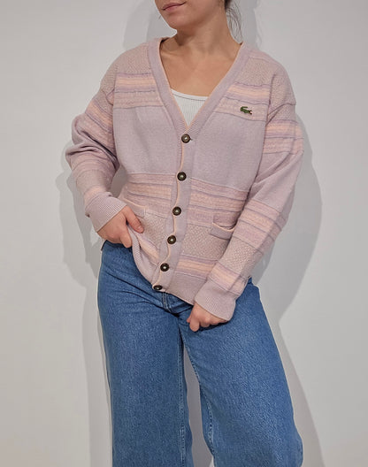 Cardigan en laine rose des années 80' Fabriqué en France- S