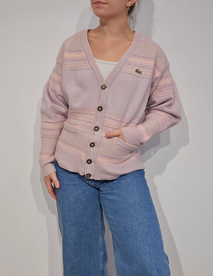 Cardigan en laine rose des années 80' Fabriqué en France- S