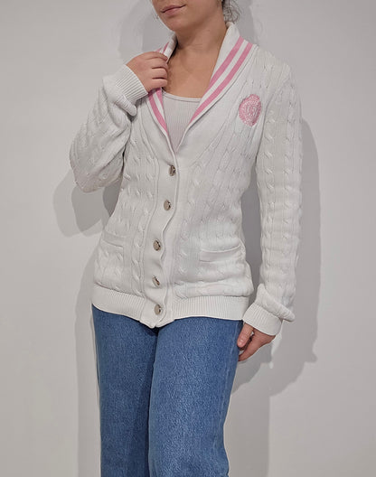 Cardigan torsadé blanc détails roses des années 90' - S