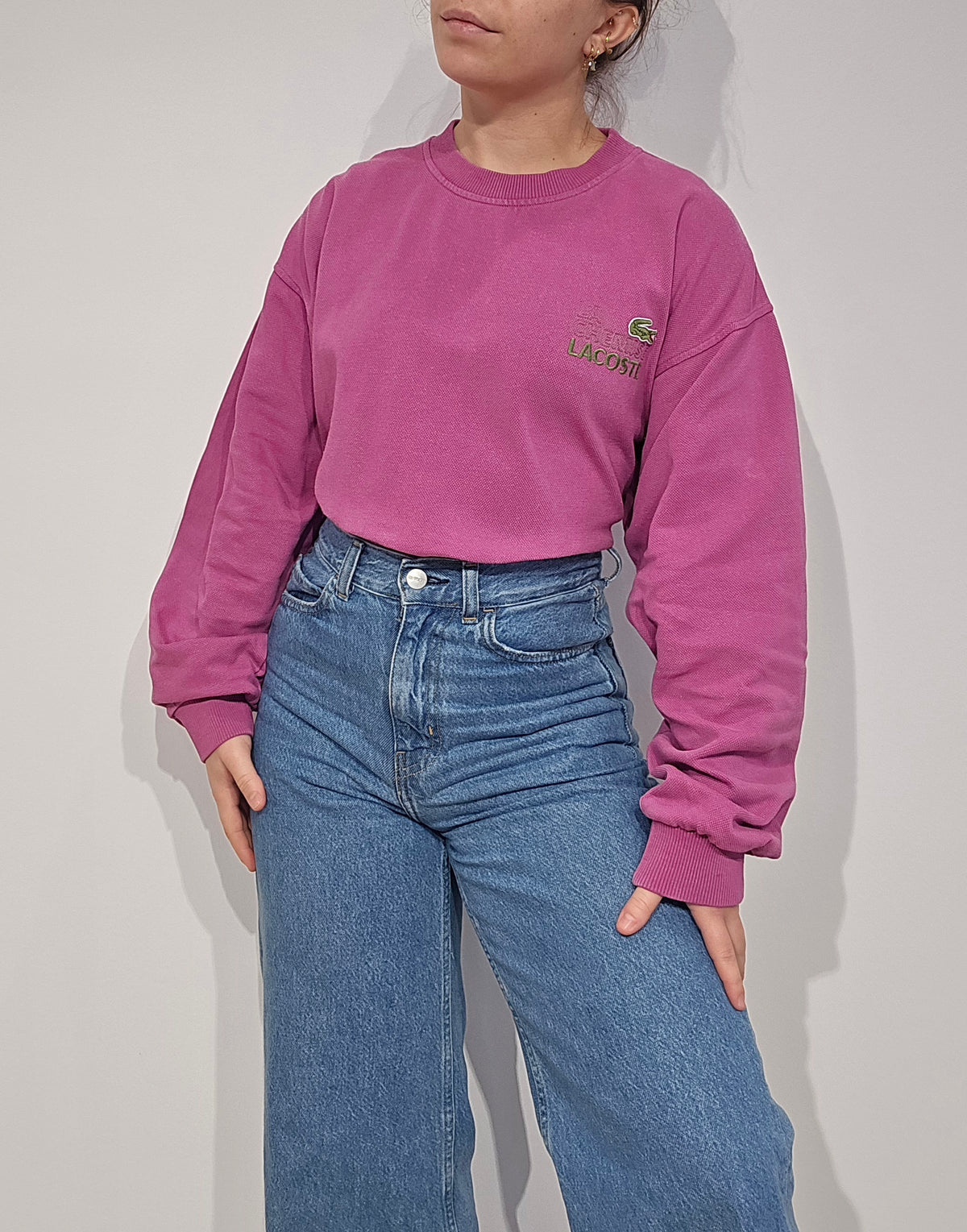 Sweat rose des années 80' La chemise Lacoste Fabriqué en France - M