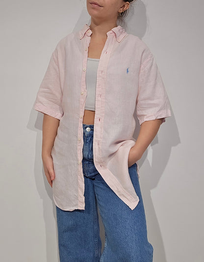 Chemise classic fit en lin rose - M