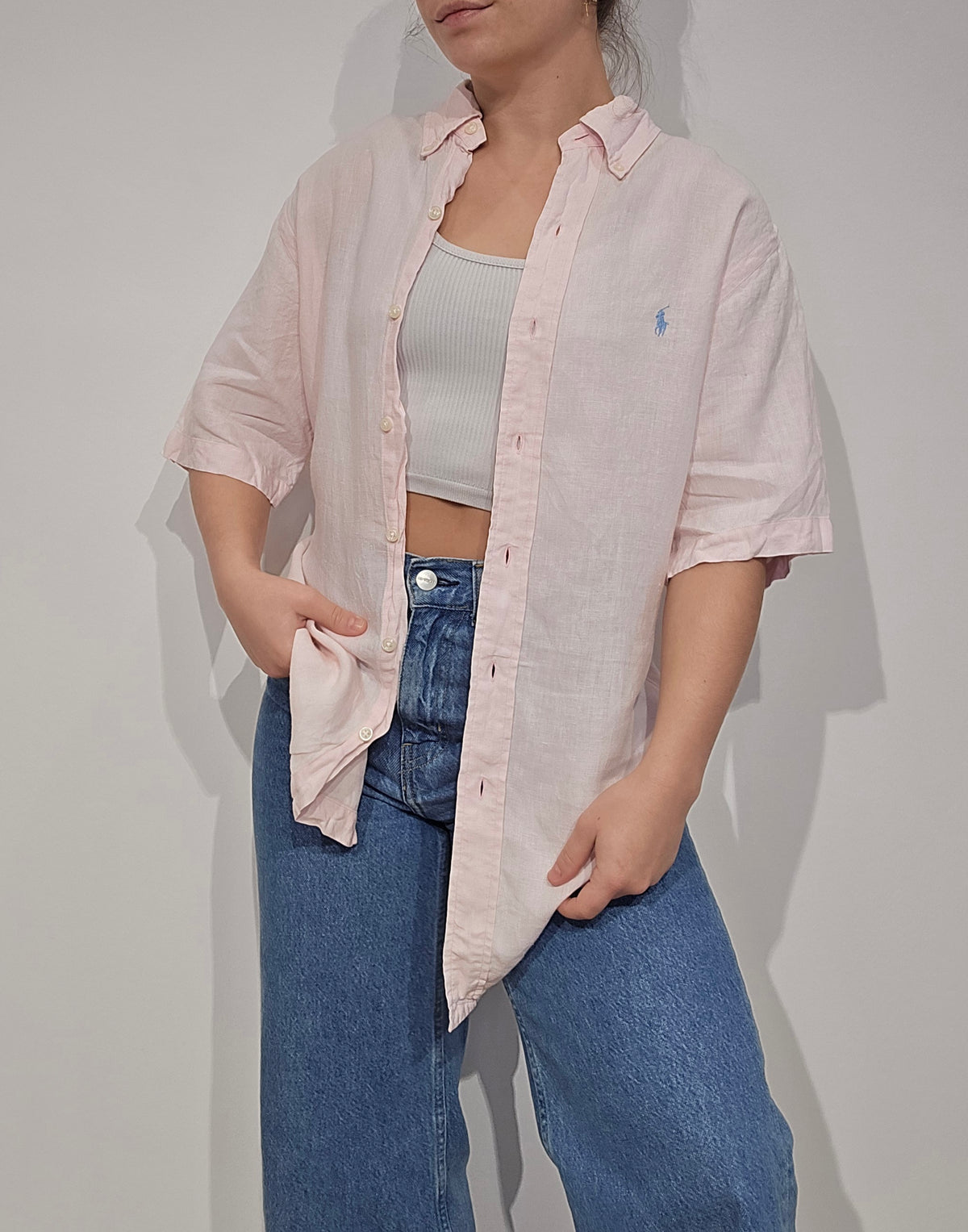 Chemise classic fit en lin rose - M