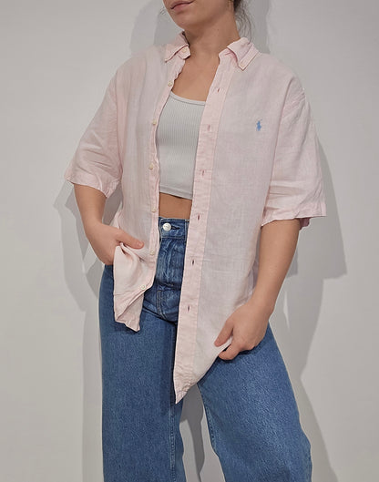 Chemise classic fit en lin rose - M