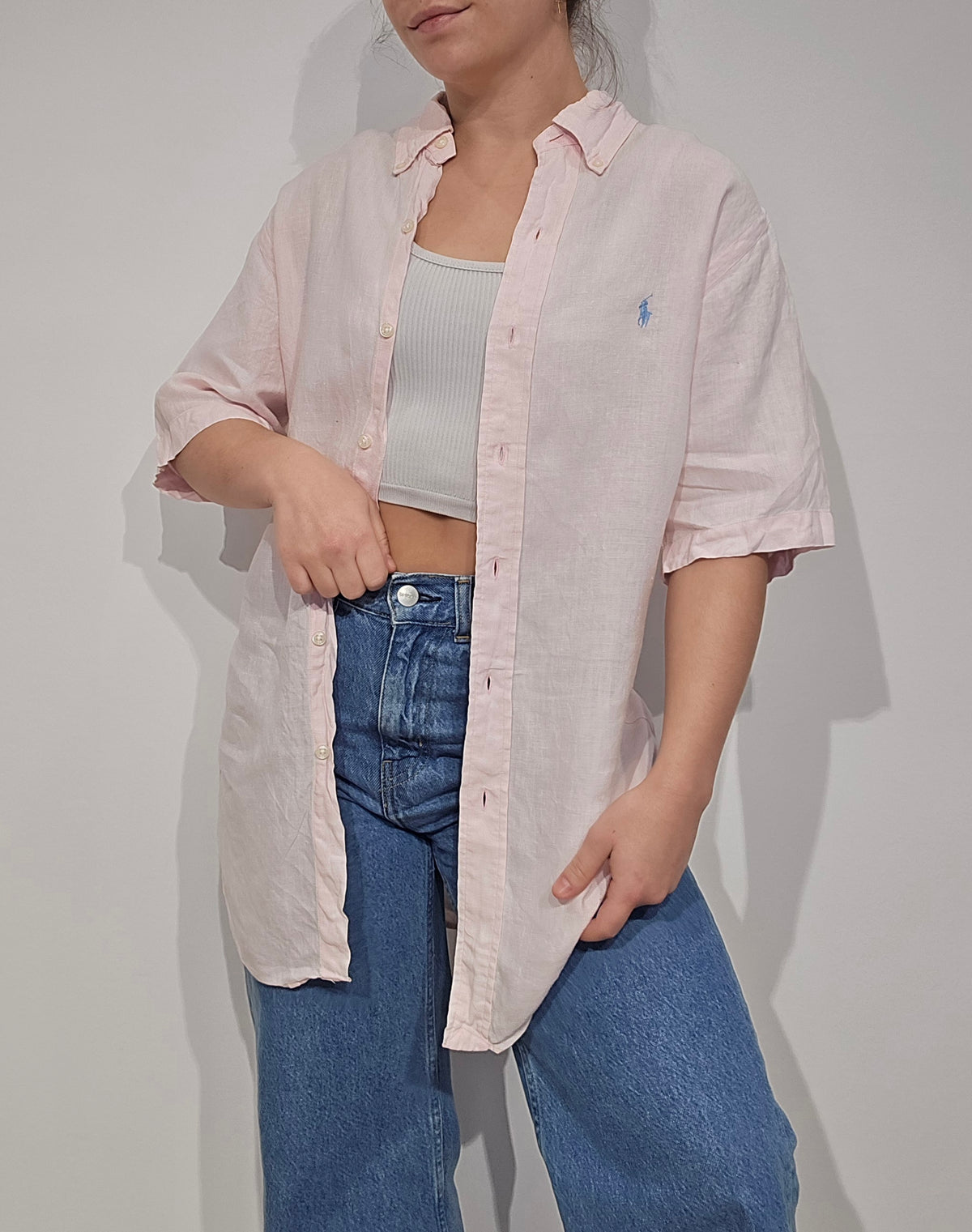 Chemise classic fit en lin rose - M