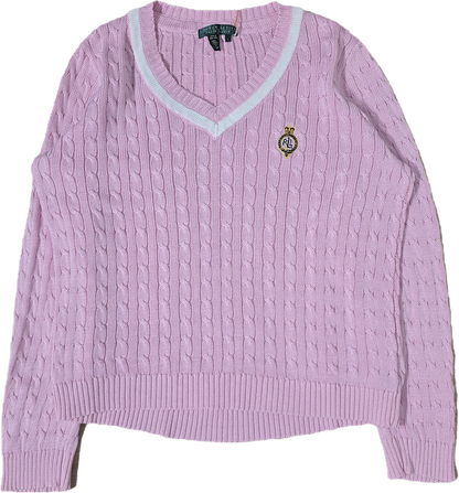 Pull torsadé rose vintage - M