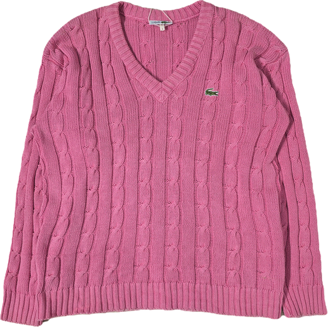 Pull torsadé col V rose Fabriqué en France - L/XL