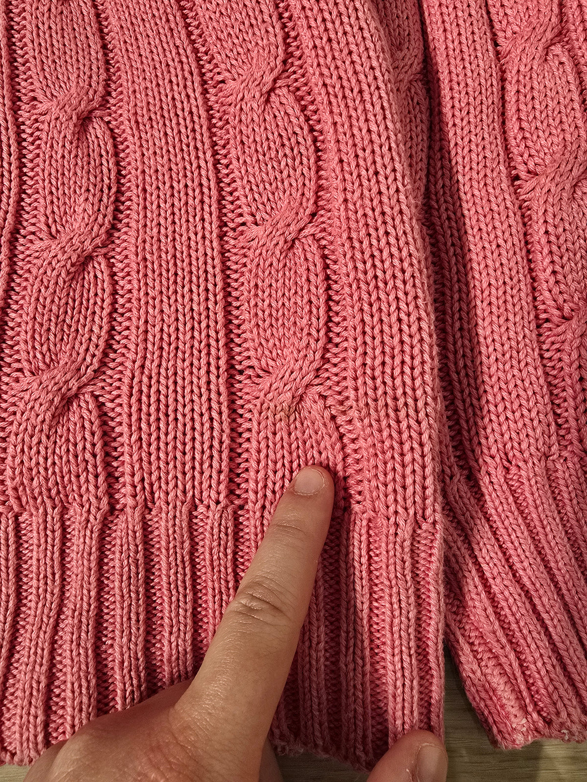 Pull torsadé col V rose Fabriqué en France - L/XL