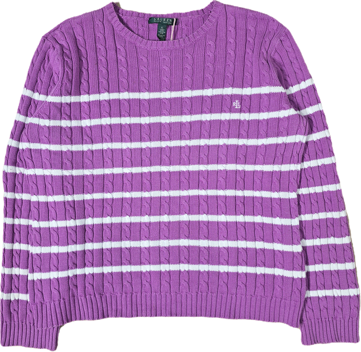 Pull torsadé rose à rayures- L/XL