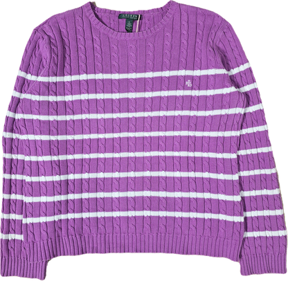 Pull torsadé rose à rayures- L/XL
