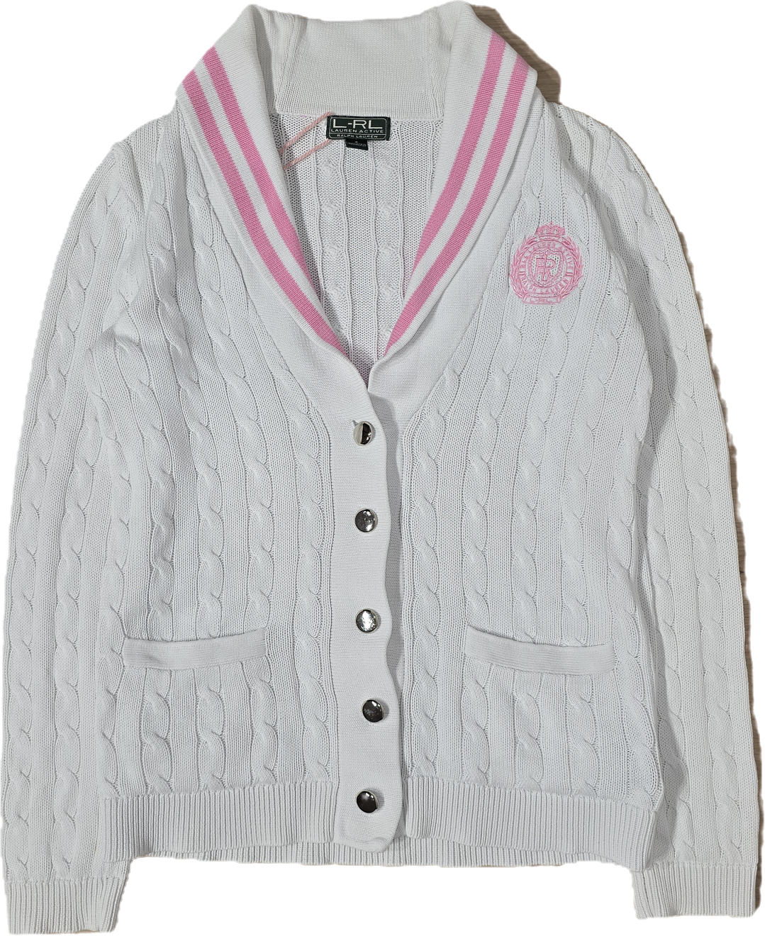 Cardigan torsadé blanc détails roses des années 90' - S