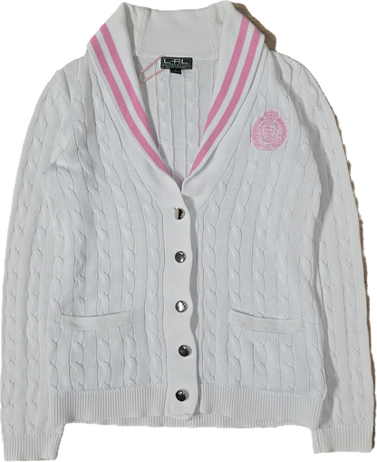 Cardigan torsadé blanc détails roses des années 90' - S