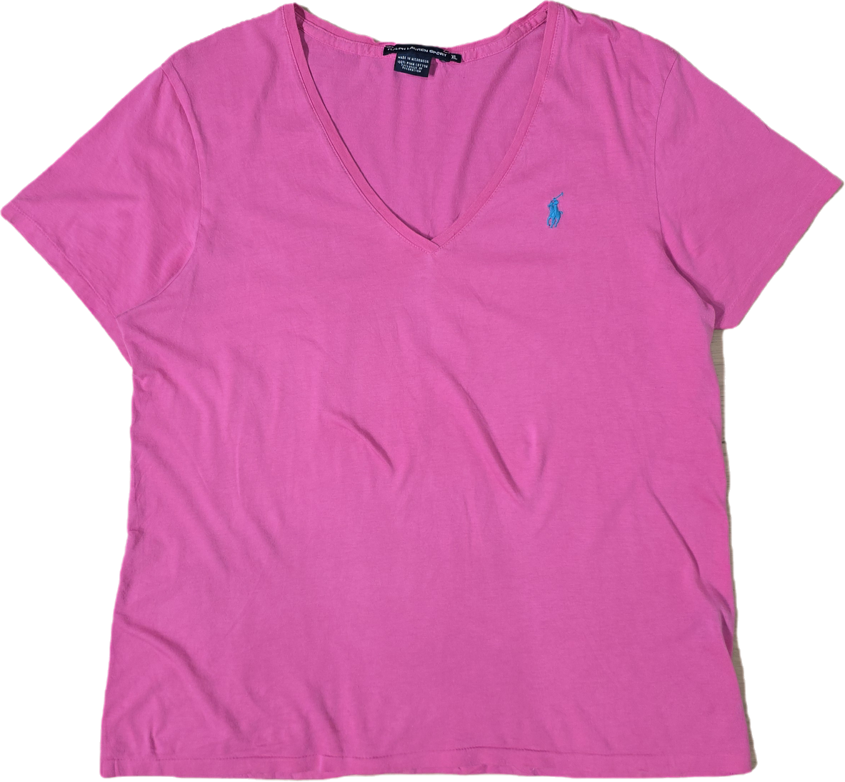 Tee-shirt col V en coton rose - XL