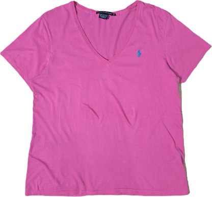 Tee-shirt col V en coton rose - XL