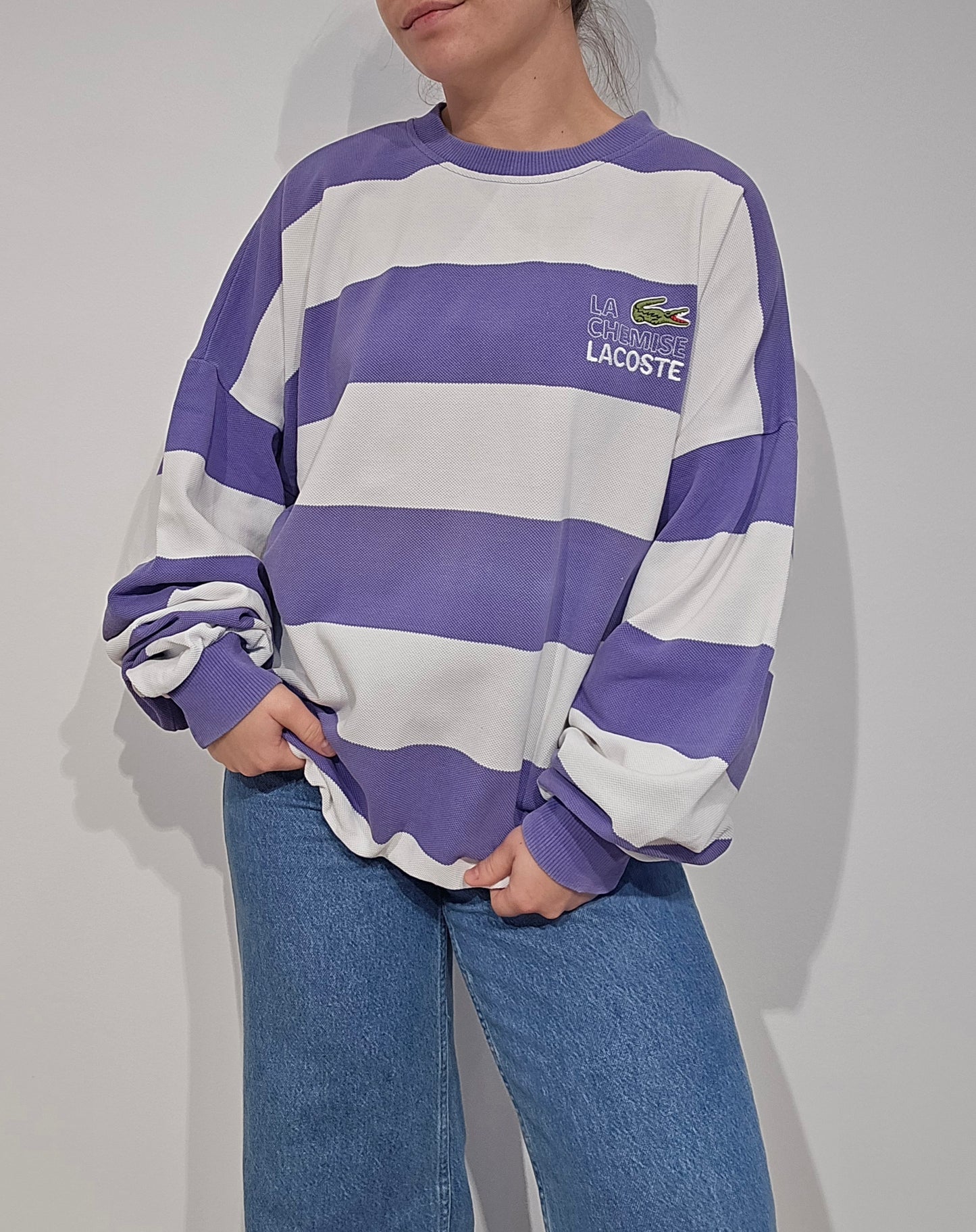 Sweat à rayures "la chemise Lacoste" des années 80' fabriqué en France - XL