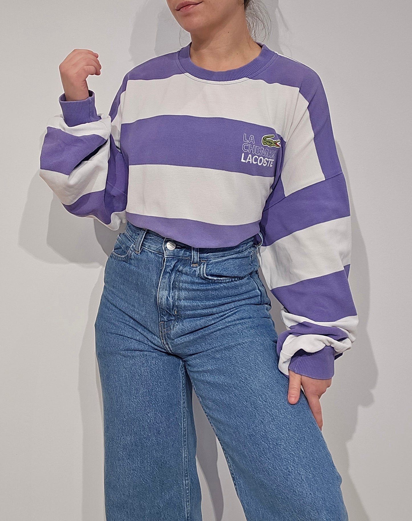 Sweat à rayures "la chemise Lacoste" des années 80' fabriqué en France - XL