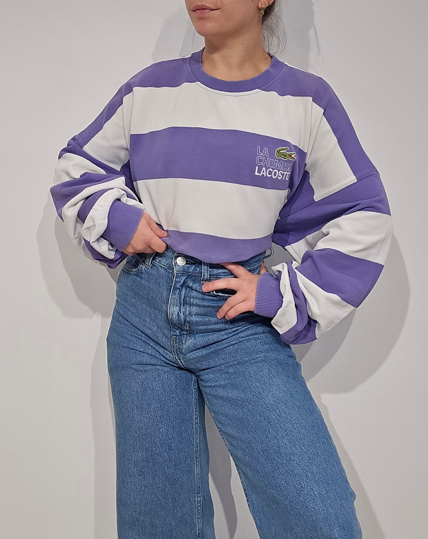 Sweat à rayures "la chemise Lacoste" des années 80' fabriqué en France - XL