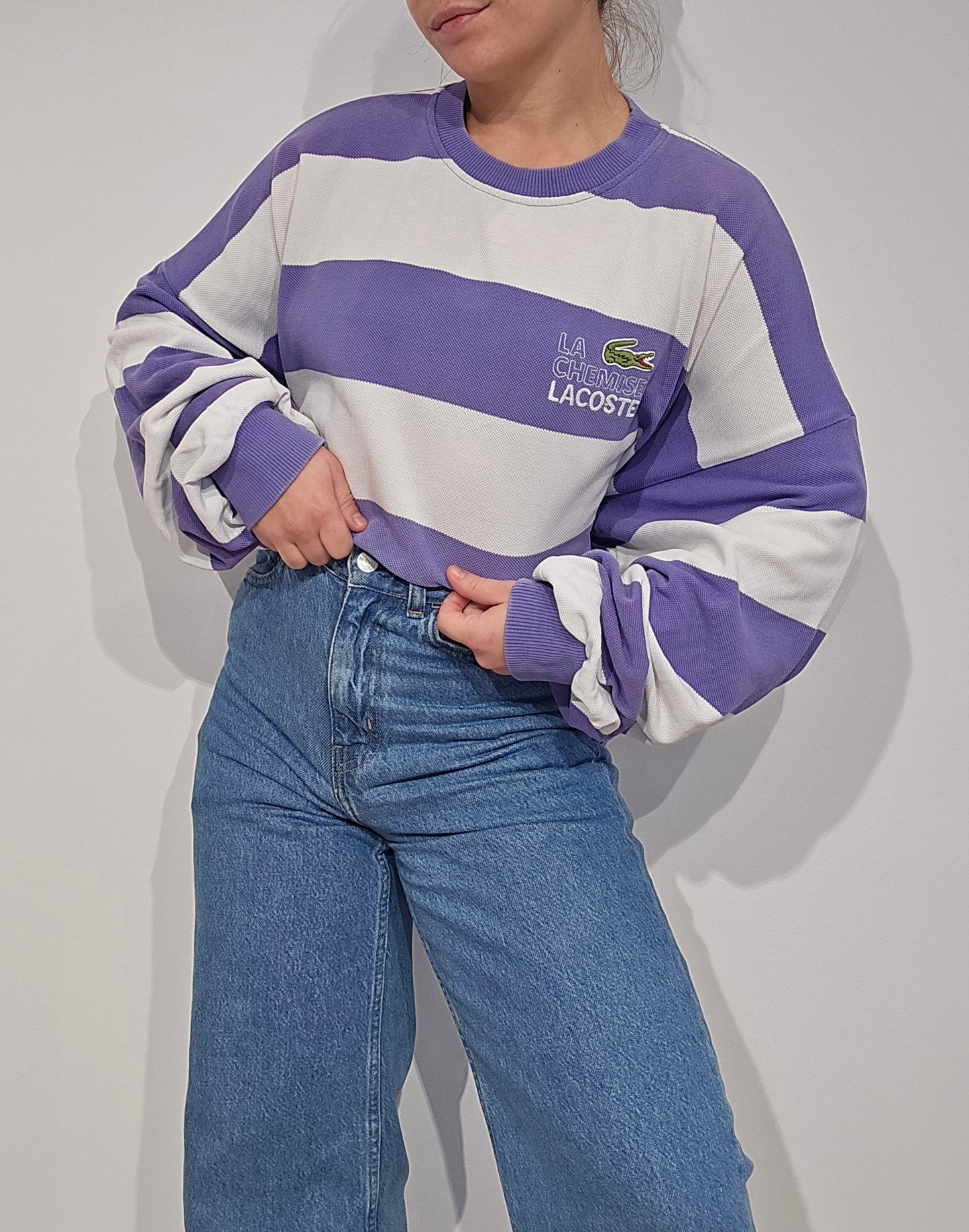 Sweat à rayures "la chemise Lacoste" des années 80' fabriqué en France - XL