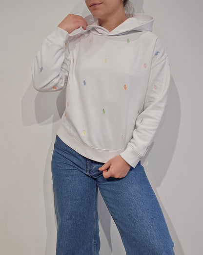 Sweat à capuche blanc poneys multicolore - XS