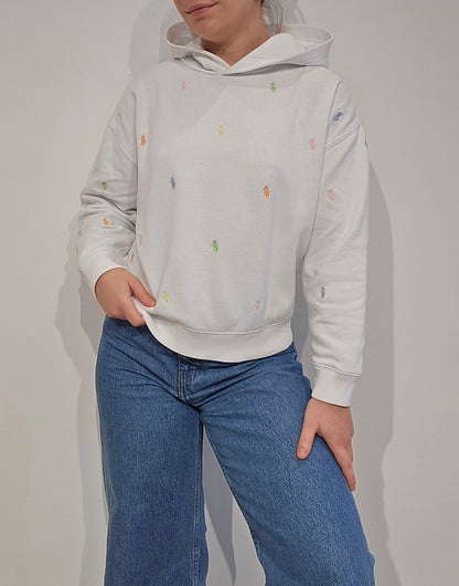 Sweat à capuche blanc poneys multicolore - XS