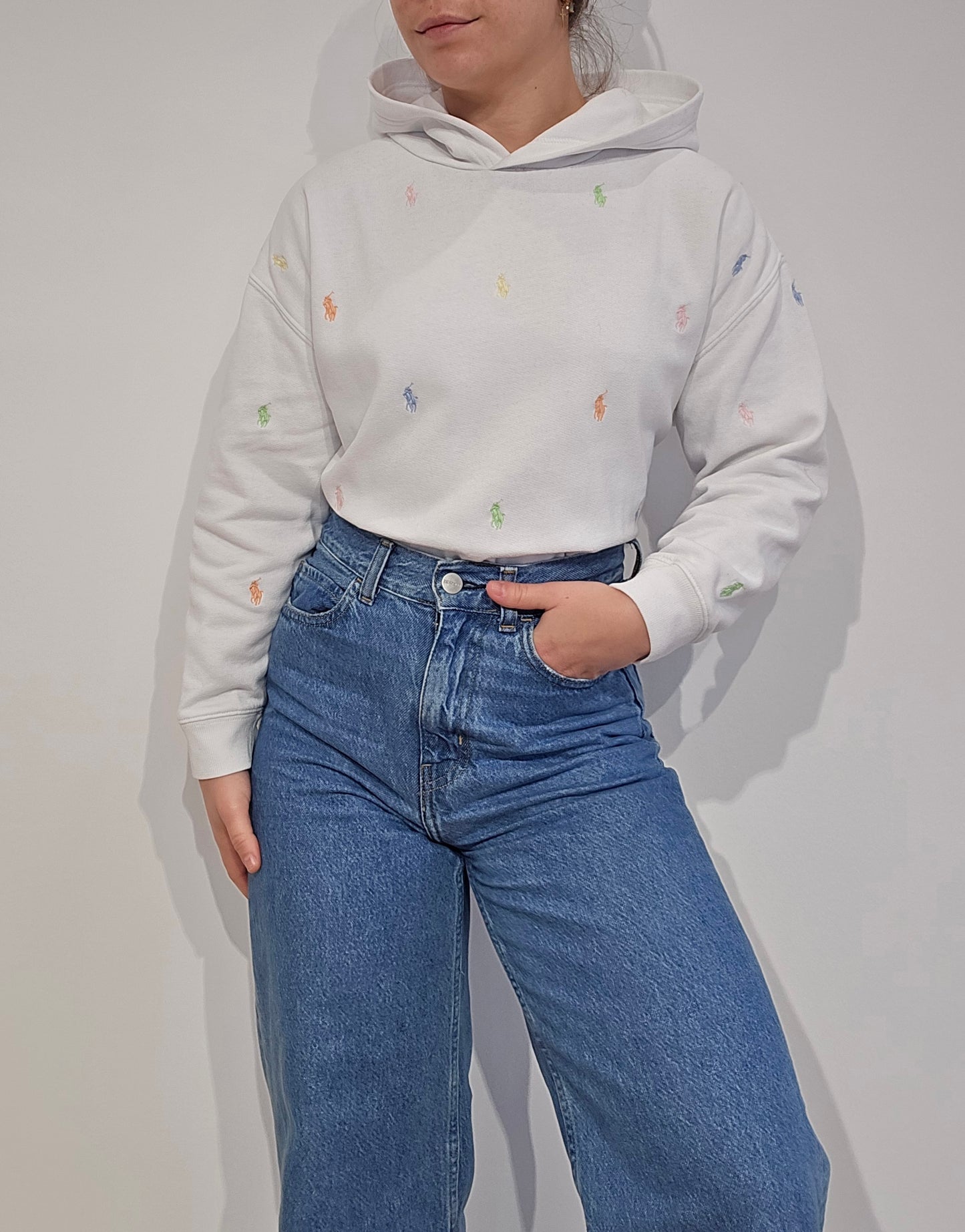 Sweat à capuche blanc poneys multicolore - XS