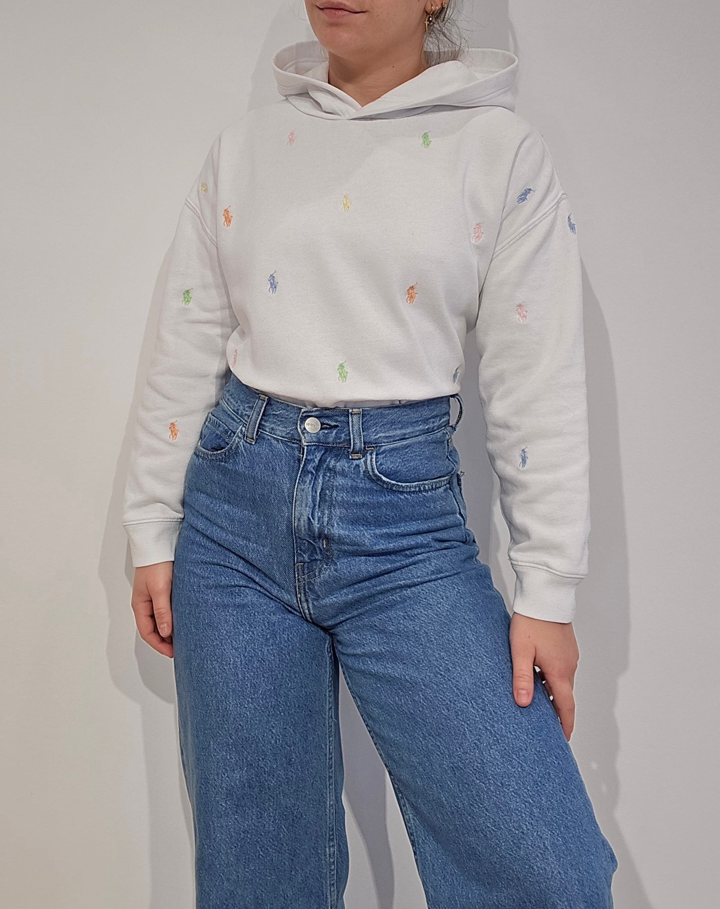 Sweat à capuche blanc poneys multicolore - XS